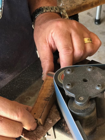 Rough shaping a handle for a custom chef knife from Salter Fine Cutlery of Hawaii