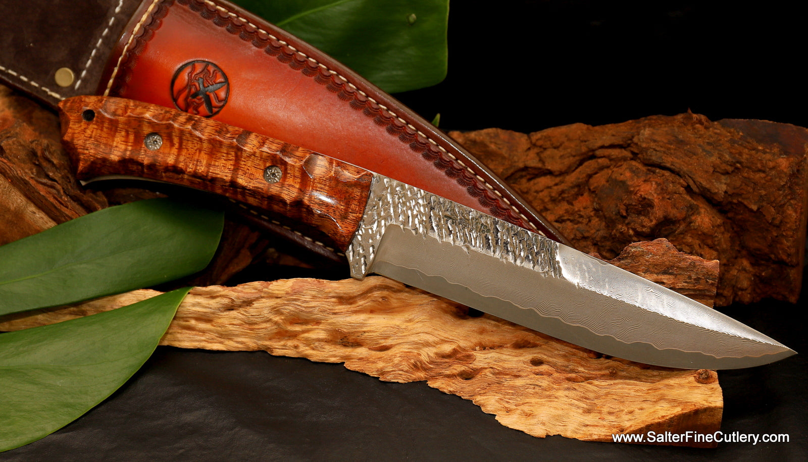 Custom handmade combination Raptor-River design pattern collectible knife exclusively from Salter Fine Cutlery