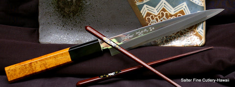 Shirogami carbon steel slicing or sashimi knife with mirror polish finish