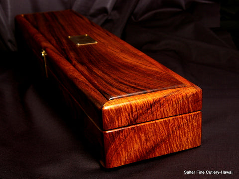 Custom Koa wood presentation box made in Hawaii by Salter Fine Cutlery