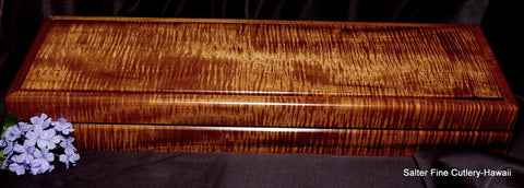 Curly koa wood presentation box by Salter Fine Cutlery of Hawaii