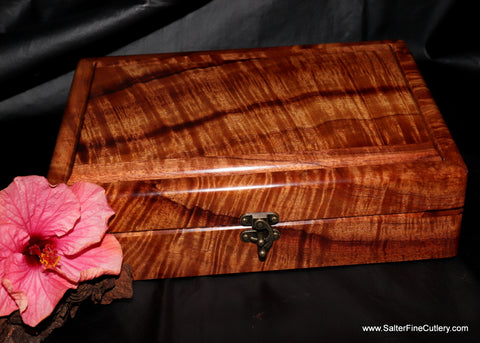 Beautiful handcrafted Hawaiian koa wood steak set presentation box by Salter Fine Cutlery