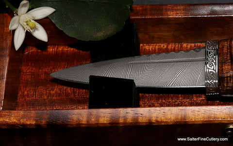 Sgain Dubh with stainless damascus blade and sterling silver fittings by Salter Fine Cutlery of Hawaii