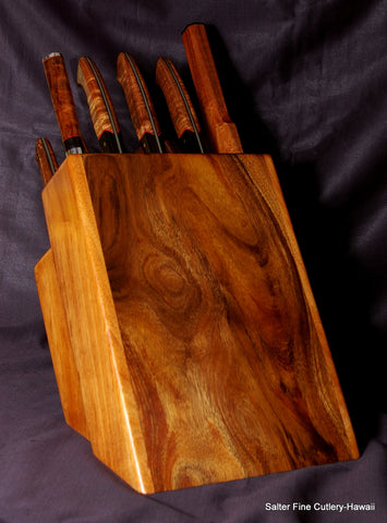 Combination chef and steak knife set in custom block stand by Salter Fine Cutlery