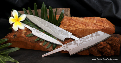 Enhance your modern kitchen with handmade chef knives with a white frost finish from Salter Fine Cutlery