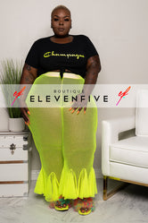 Plus Size "Bloom" Fishnet Bell Bottom Pants - Neon Lime