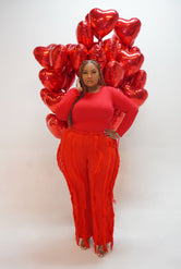 Plus Size "Give Me a Kiss" Tassel Strip Fringe Pant - Red