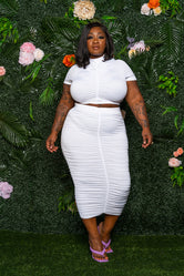 "Better Days Are Here" Ruched Skirt Set - White