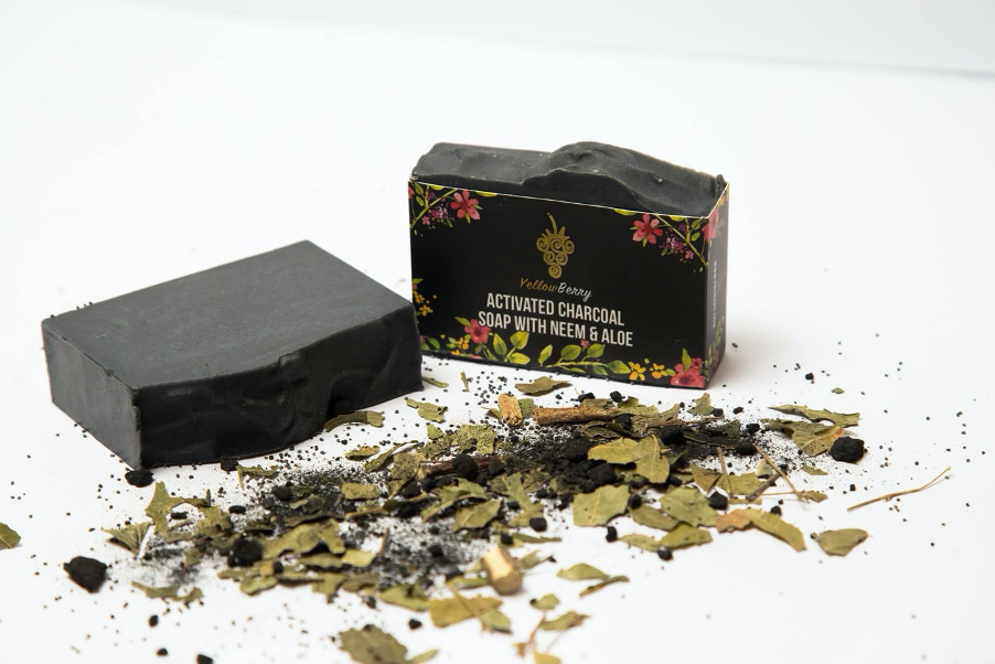 Textured activated charcoal soap with neem & aloe 