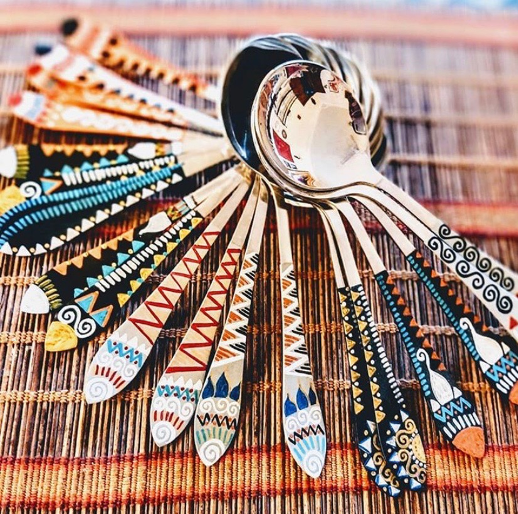 colorful metal serving spoons 