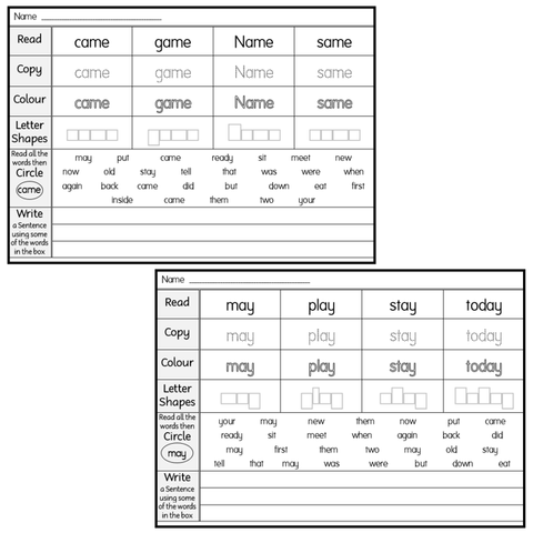 Sight Word Practice Pages - Read Copy Colour Circle - Set 4