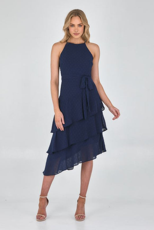 Textured Chiffon Tiered Ruffle Dress