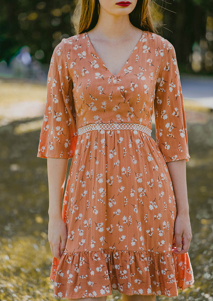 burnt orange floral dress