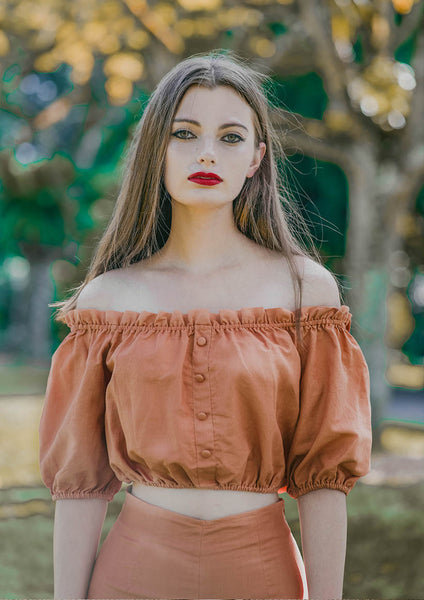 orange ruffle top