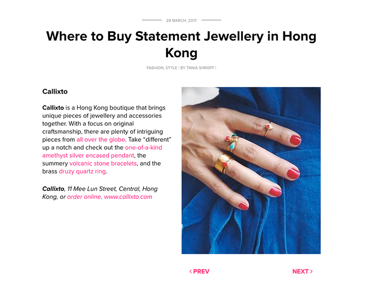 Callixto in Sassy Hong Kong: Where to Buy Statement Jewellery in Hong Kong
