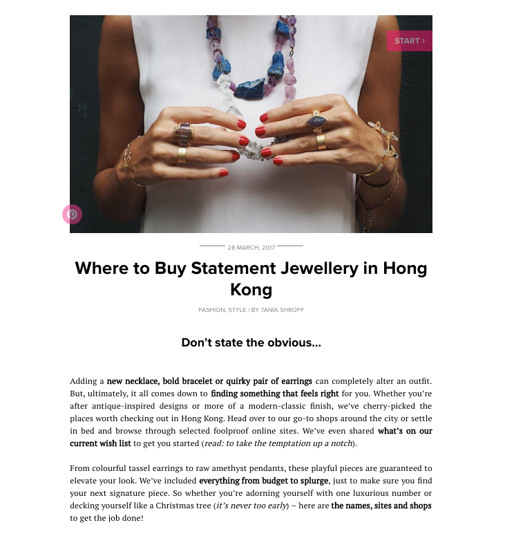 Callixto in Sassy Hong Kong: Where to Buy Statement Jewellery in Hong Kong