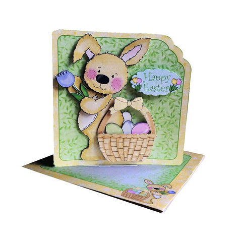 easter printable card making kit for making an easy scalloped edge decoupage card with bunny and basket of eggs