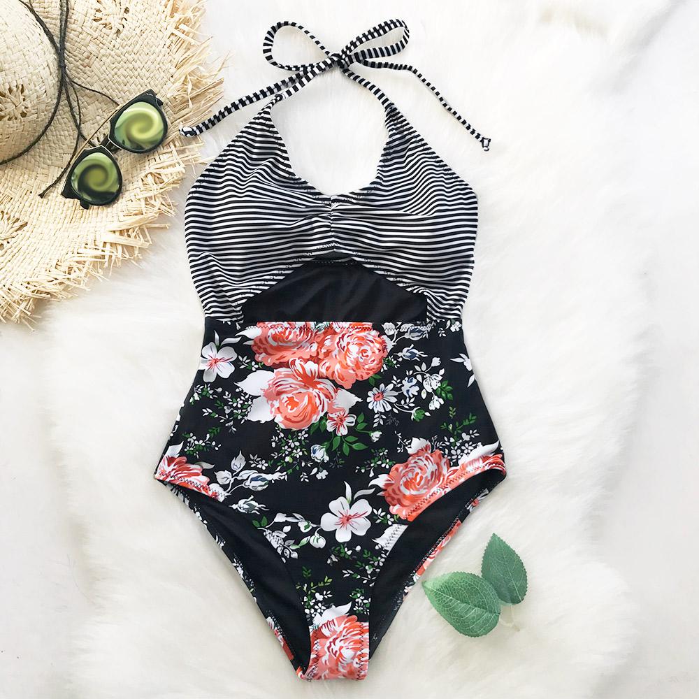 black floral swimsuit