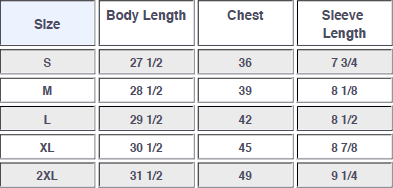 Men's Tri-Blend Crew Sizing Specs