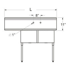 Two Tub Compartment Sink w/ Right Drain Board