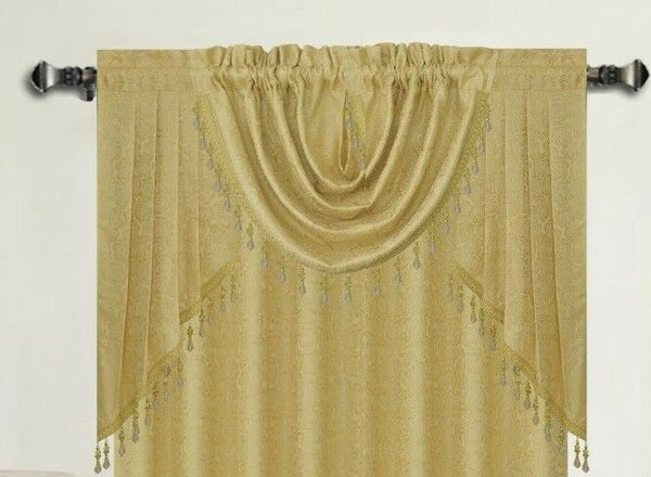 ANGELINA DAMASK 7 PIECE CURTAIN, BEADED AUSTRIAN VALANCES AND SWAG SET
