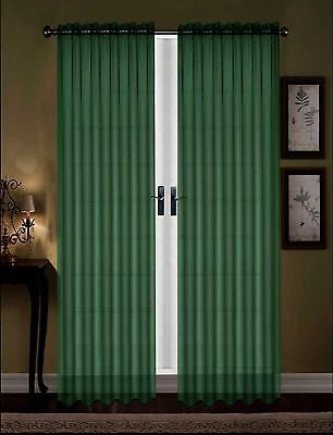 Set Of 2 Sheer Voile Tailored Curtains 84 Long Dark Green Brown S Linens And Window Coverings