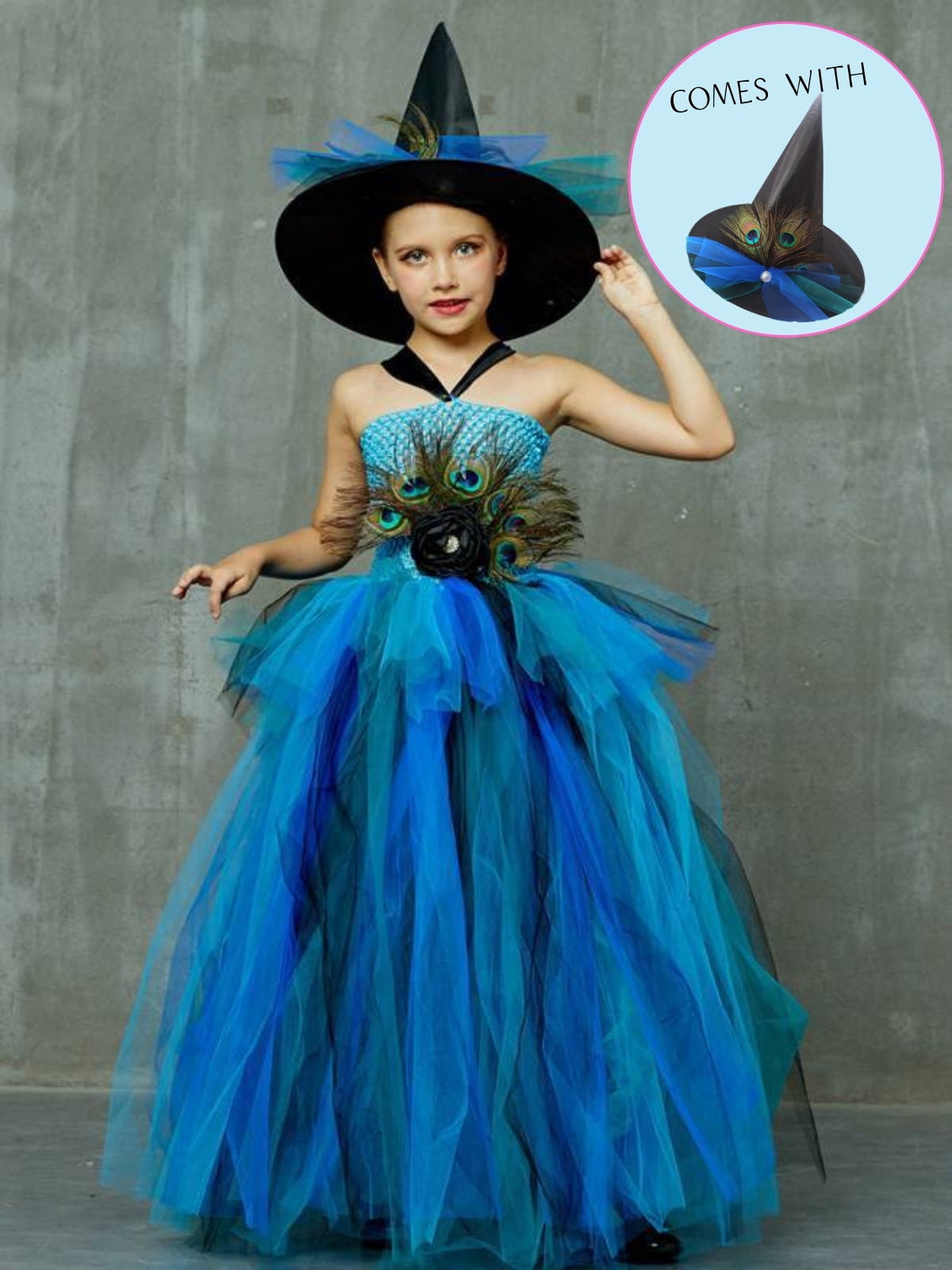 blue peacock feather dress