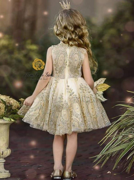 girls gold holiday dress