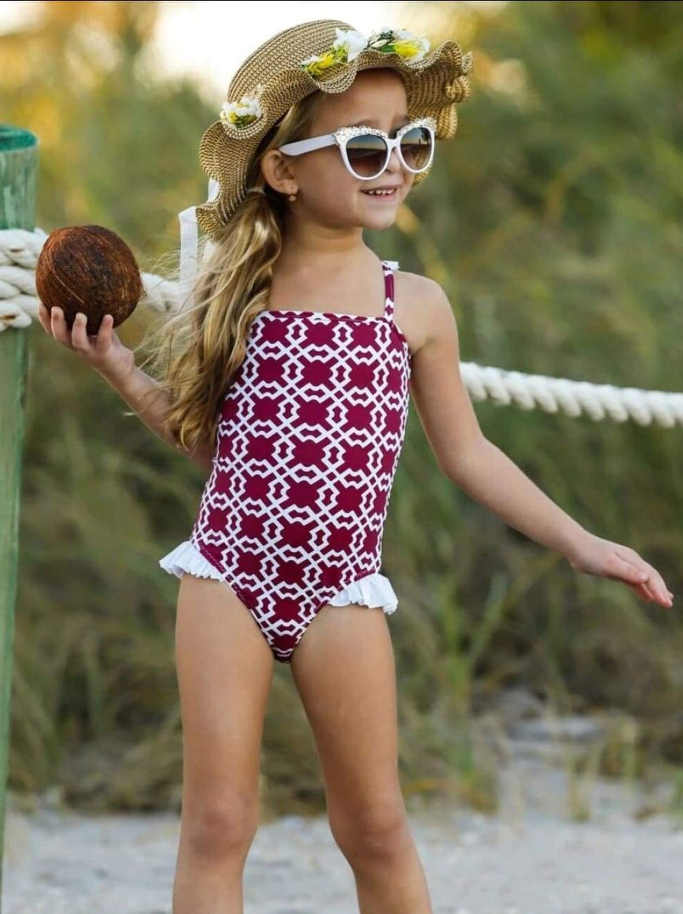 Little Girls Heart-Print Ruffle One-Piece Swimsuit Saks Fifth Avenue Sport & Swimwear Swimwear Swimsuits 