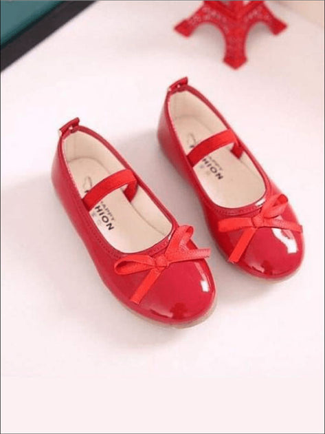 Girls Red Bow Patent Ballet Flats Shoes 