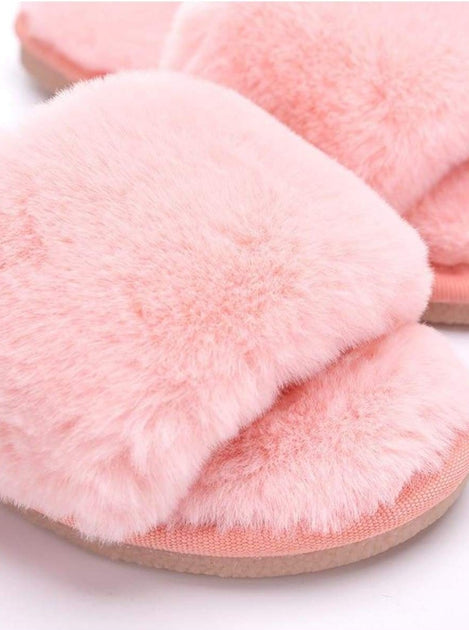 pink fuzzy sandals
