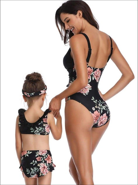 black floral swimsuit