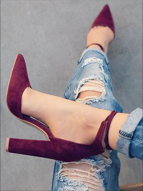 burgundy ankle strap heels