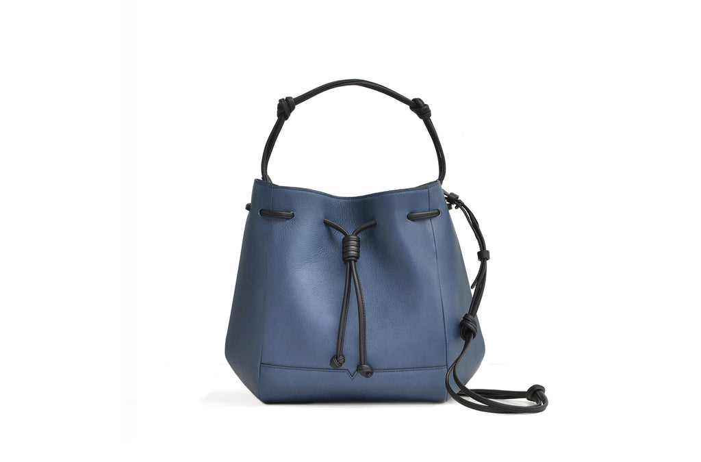 The Bucket Crossbody in Technik-Leather in Denim and Black