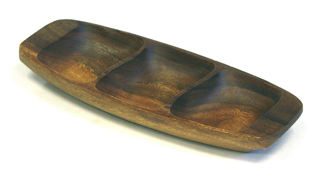 Mountain Woods 3 Compartment Artisan Crafted Wavy Organic Acacia Serving Tray - 13"(L) x 5.125"(W) x 1.5"(H)