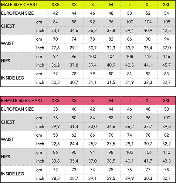 Size chart Biketivist