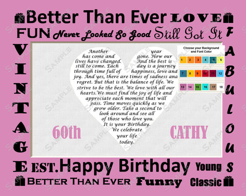 Personalized 60th Birthday Gift 60th Birthday Poem Heart Print 8 X 10 60th Birthday Gift Ideas