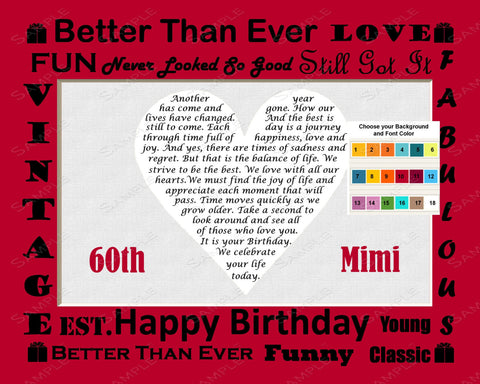 60th Birthday Gift 60th Birthday Love Poem Sixty Birthday Heart Personalized Print 8 X 10 Birthday Gift Ideas