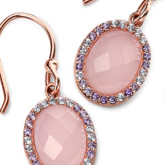 Rose quartz and cubic zirconia crystal drop earrings