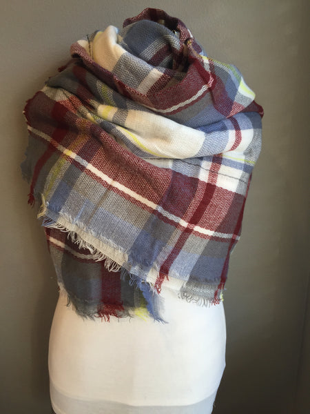 red blue and white scarf