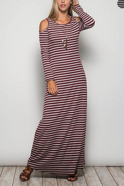 long sleeve cold shoulder maxi dress