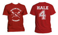 Hale 4 On Back Beacon Hills Lacrosse Wolf Logo Front Men T-shirt / Tee
