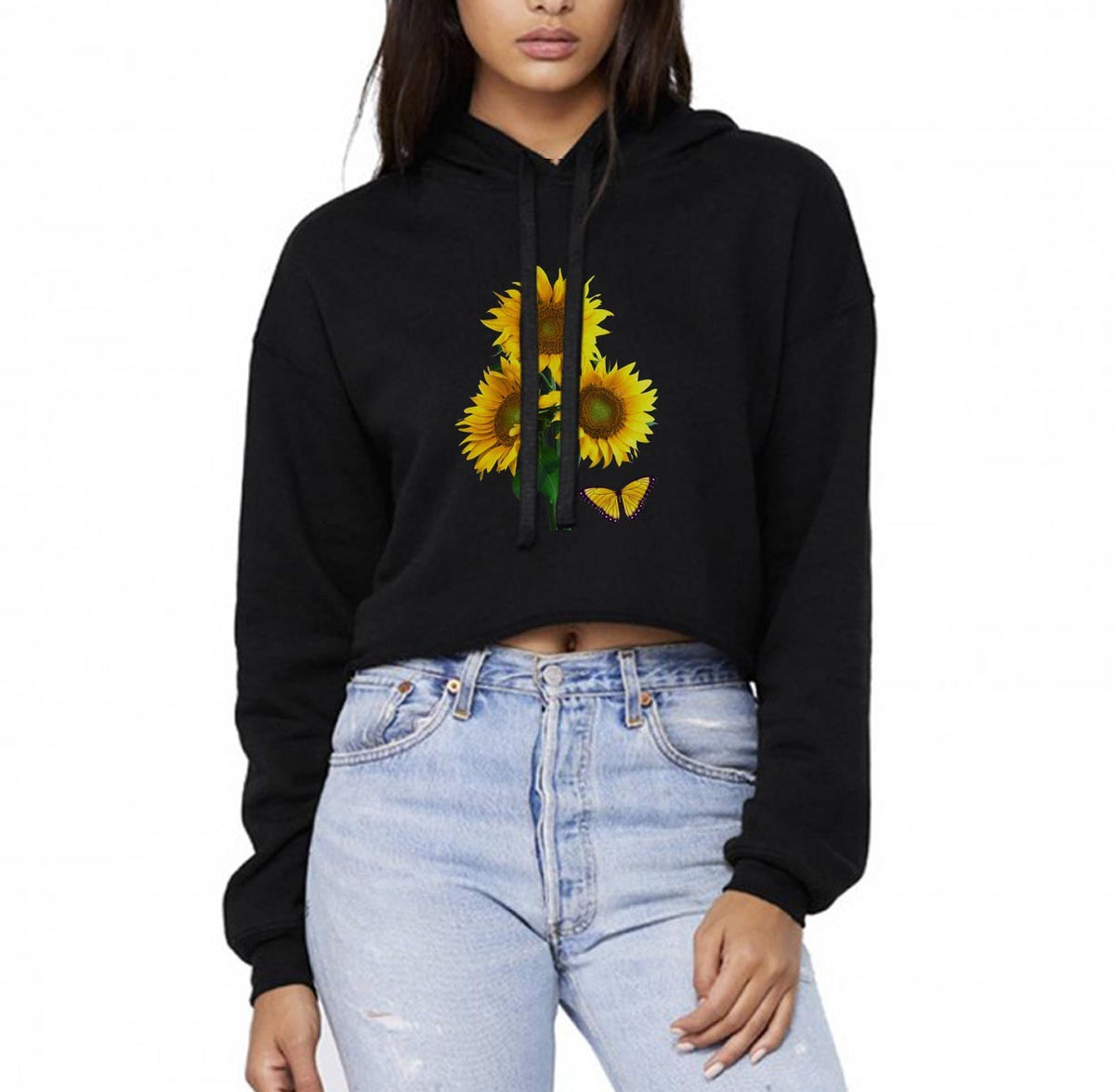 sunflower print crop hoodie