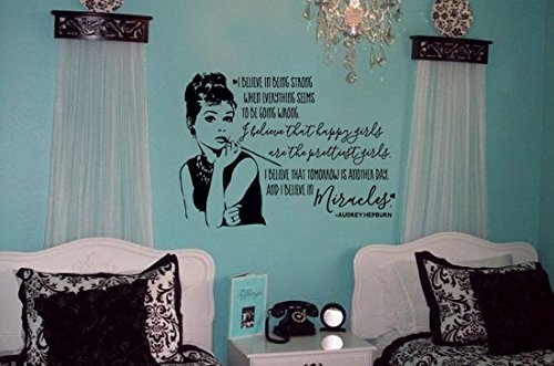 Audrey Hepburn Quote Art I Believe In Being Strong When Everything Seems To Be Going Wrong I Believe That Happy Girls Are The Prettiest Wall Decal