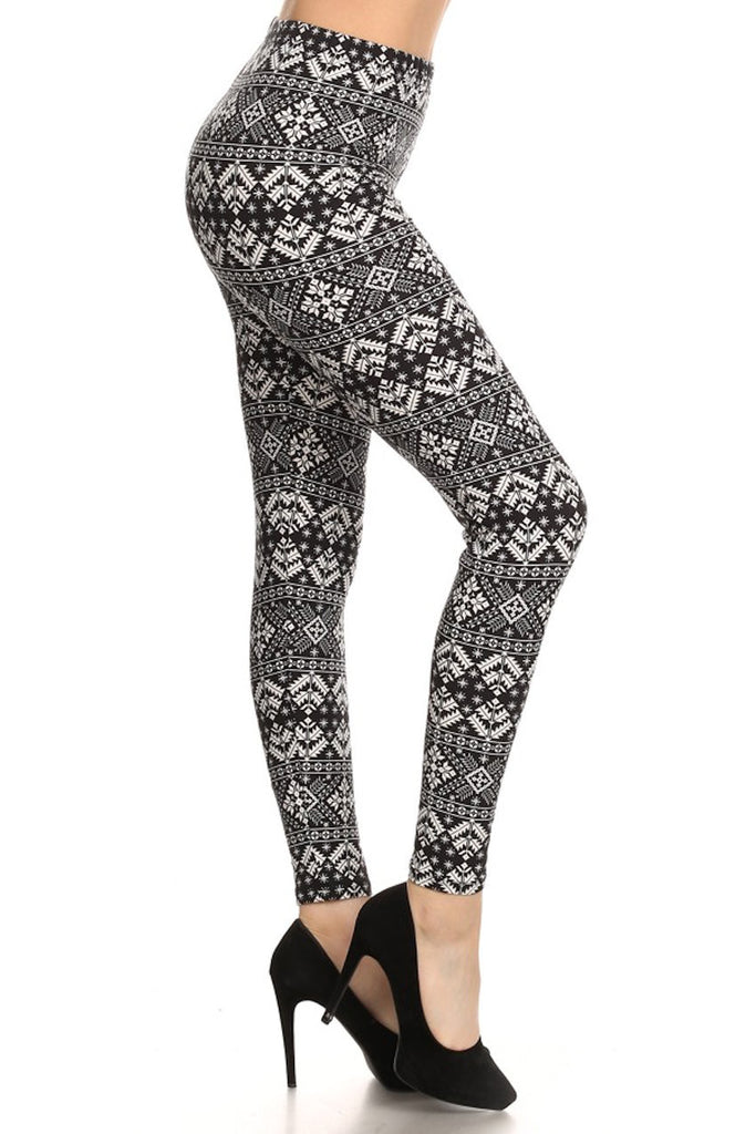 Black And White Snowflake Printed Leggings