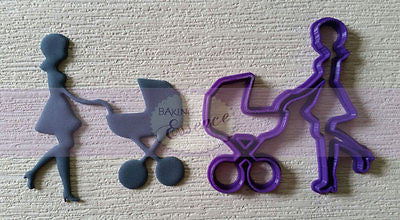 Lady with pram cutter - Baker's Desire - Custom cutters made for you!