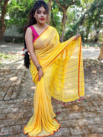 Yellow Blue S.G Khadi Sarees