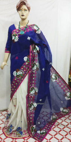 Black Bangladeshi Cotton Kathiawari Sarees
