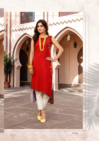 New White Pure Cotton Stitched Printed Kurtis