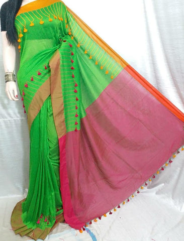 Blue & Pink KK Khadi Sarees